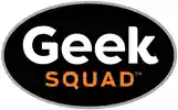 A black and white logo of the geek squad.